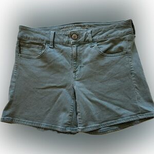 American Eagle Shorts sz. 10 Dusty Teal Midi Twill Super Stretch Casual Denim
